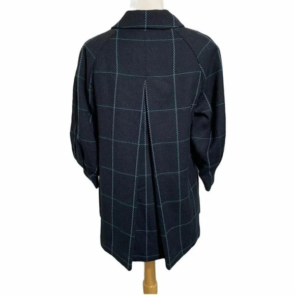 Relativity 6P Womens Plaid Swing Coat Green Blue Black Round Button Front Jacket - Picture 3 of 7